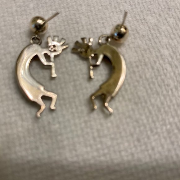 Kokopelli Flute Player Multi Inlay Sterling Silver 925 Earrings - Picture 7 of 12